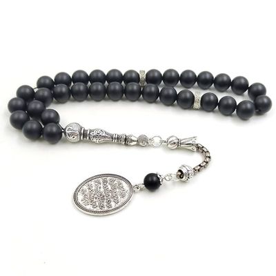 ALBASHAN Tasbih Black agate Onxy prayer beads bracelets Gift Eid misbaha arabic pendant turkish fashion accessories muslim Jewelry 10mm (8mm 100beads)