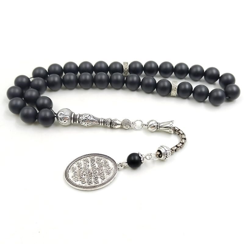 ALBASHAN Tasbih Black agate Onxy prayer beads bracelets Gift Eid misbaha arabic pendant turkish fashion accessories muslim Jewelry 10mm (8mm 100beads)