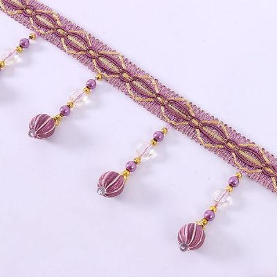 Yalulu 4 Yards Hanging Beads Briaded Tassel Fringe Trimming Applique Fabric Curtain Trimming Ribbon for Curtain Tablecloth Home Decoration (Purple)