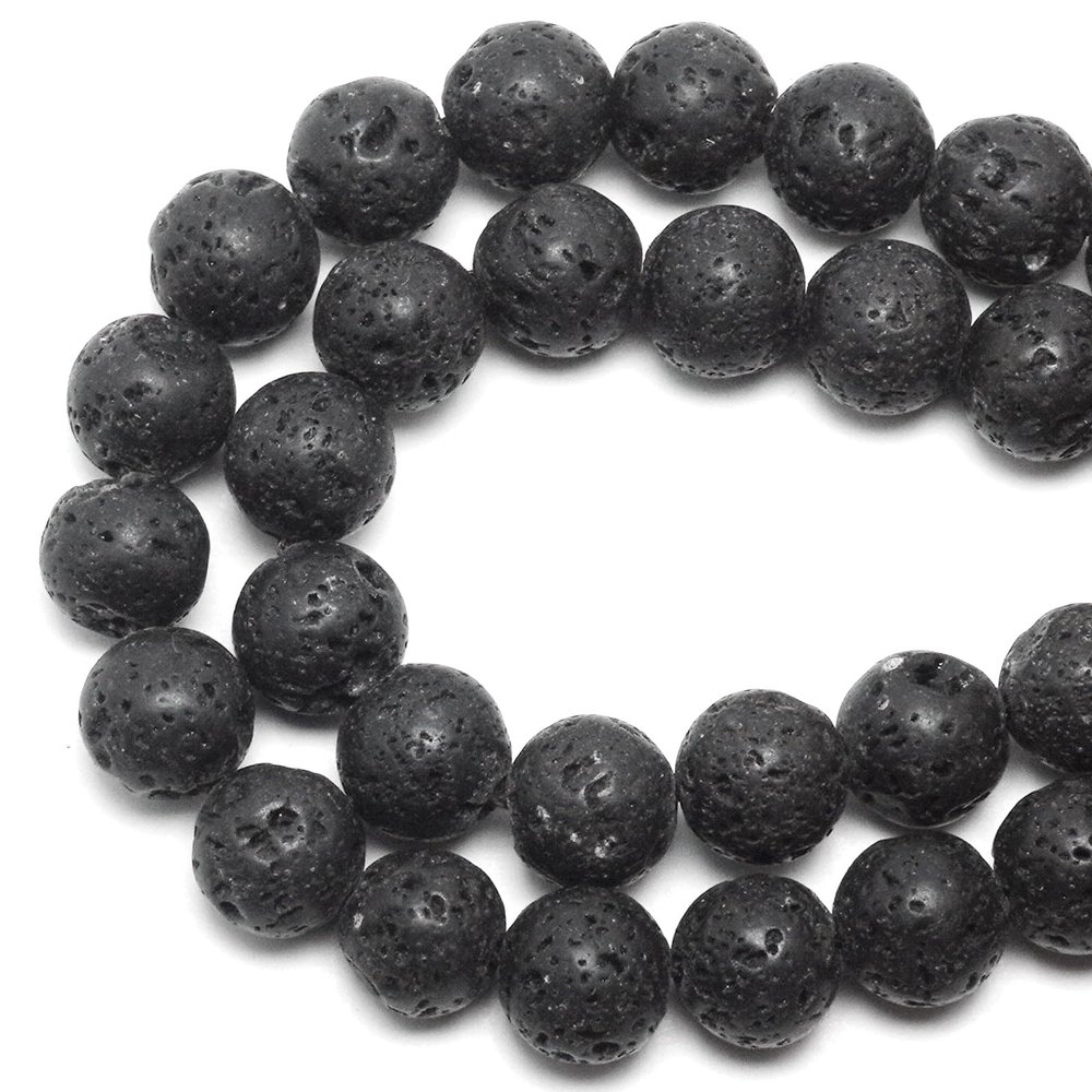 DIQIO Natural Lava Stone Round Gemstone Loose Beads (8mm, 45-47pcs)