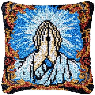 Beginner Latch Hook Pillow Kits Set Praying Hands Sofa Cushion Cover Latch Hook Carpet Rug Acrylic Yarn,Pillowcase Craft Kits with Printed Canvas for Starter 17 x 17 Inch