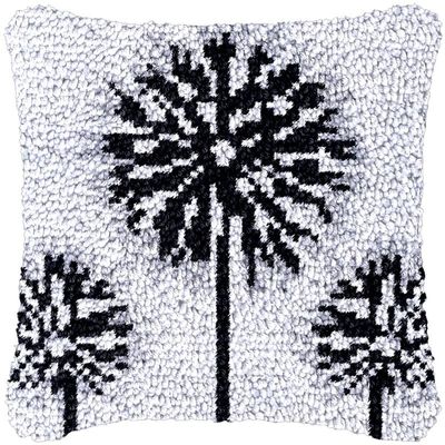 Beginner Latch Hook Pillow Kits Set Black Dandelion Sofa Cushion Cover Latch Hook Carpet Rug Acrylic Yarn,Pillowcase Craft Kits with Printed Canvas for Starter 17 x 17 Inch