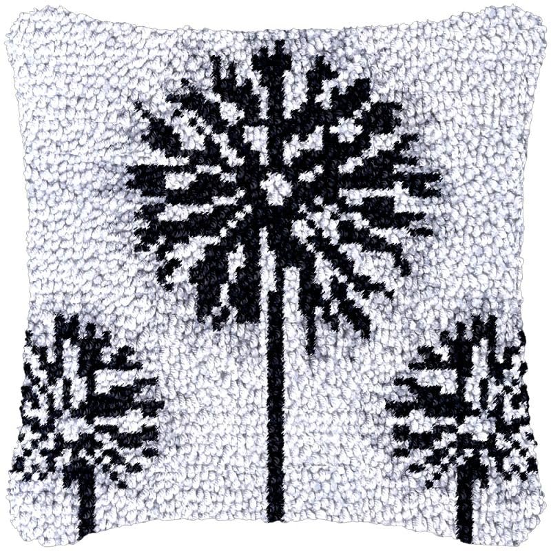 Beginner Latch Hook Pillow Kits Set Black Dandelion Sofa Cushion Cover Latch Hook Carpet Rug Acrylic Yarn,Pillowcase Craft Kits with Printed Canvas for Starter 17 x 17 Inch