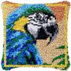 Latch Hook Kits Pillow Cover Blue Parrot DIY Rug Crochet Hook Cushion Making Kits with Preprinted Pattern Canvas Rug Making Starter DIY Crochet Kits Christmas Decoration 43x43cm view 1