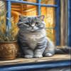 Animals 5D DIY Diamond Painting Kits for Adults,Scottish Fold Cat Round Full Drill Diamond Art Kits,Cat On Window Sill Paint with Diamonds Crafts for Home Wall Decoration Gifts 16x24inch view 1