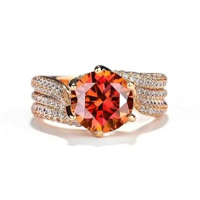 3 Carat 8 Heart 8 Arrow AAA Cubic Zirconia Rose Gold Three Rows Full of Drill Lines Big Main Stone Cocktail 925 Sterling Silver Engagement Wedding Band Ring Promise Rings(Champagne)