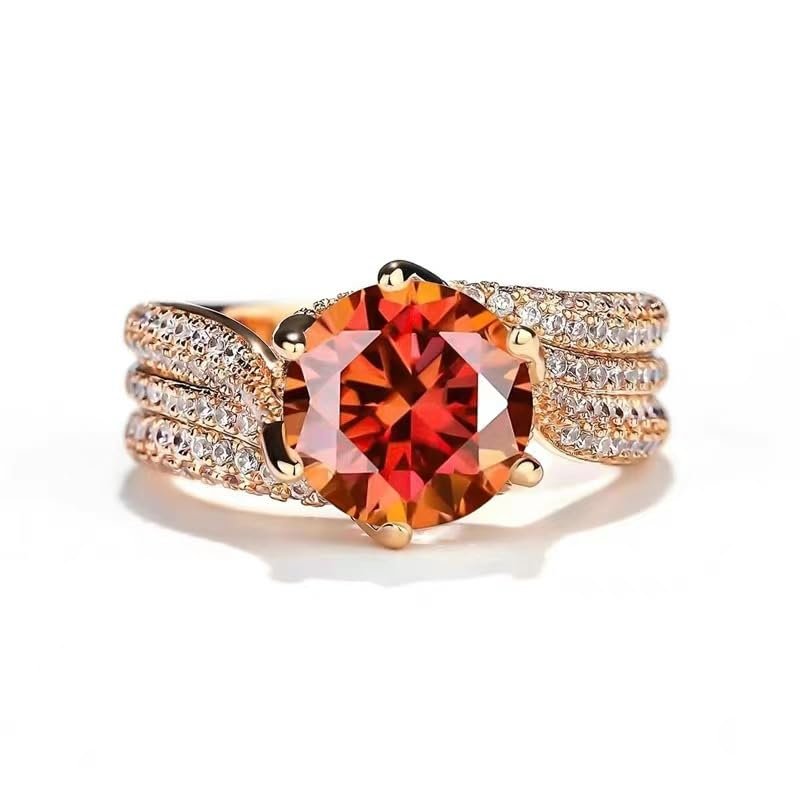 3 Carat 8 Heart 8 Arrow AAA Cubic Zirconia Rose Gold Three Rows Full of Drill Lines Big Main Stone Cocktail 925 Sterling Silver Engagement Wedding Band Ring Promise Rings(Champagne)