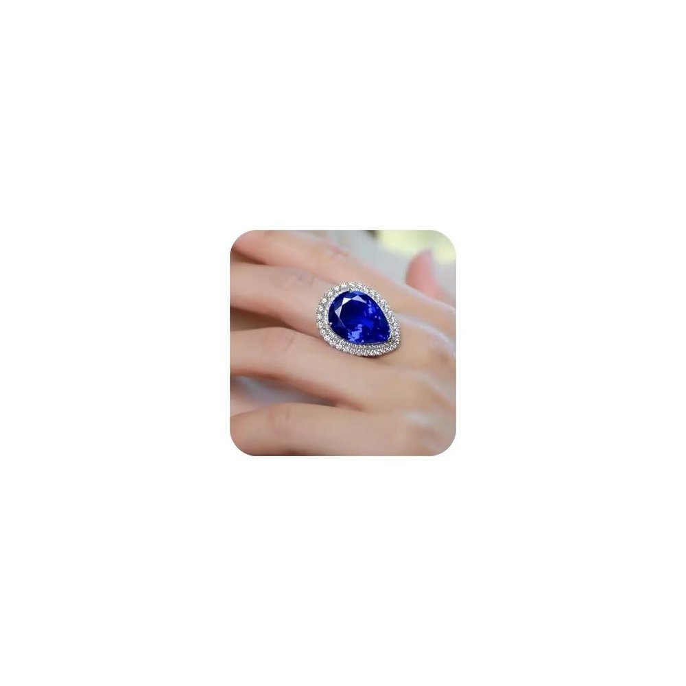 925 Sterling Silver Shining Sapphire Ring Tear Drop Shape 5Ct Cubic Zirconia Rings Set CZ Teardrop Halo Ring Color Treasure Water Drop Open Luxury Ring