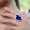 925 Sterling Silver Shining Sapphire Ring Tear Drop Shape 5Ct Cubic Zirconia Rings Set CZ Teardrop Halo Ring Color Treasure Water Drop Open Luxury Ring view 2