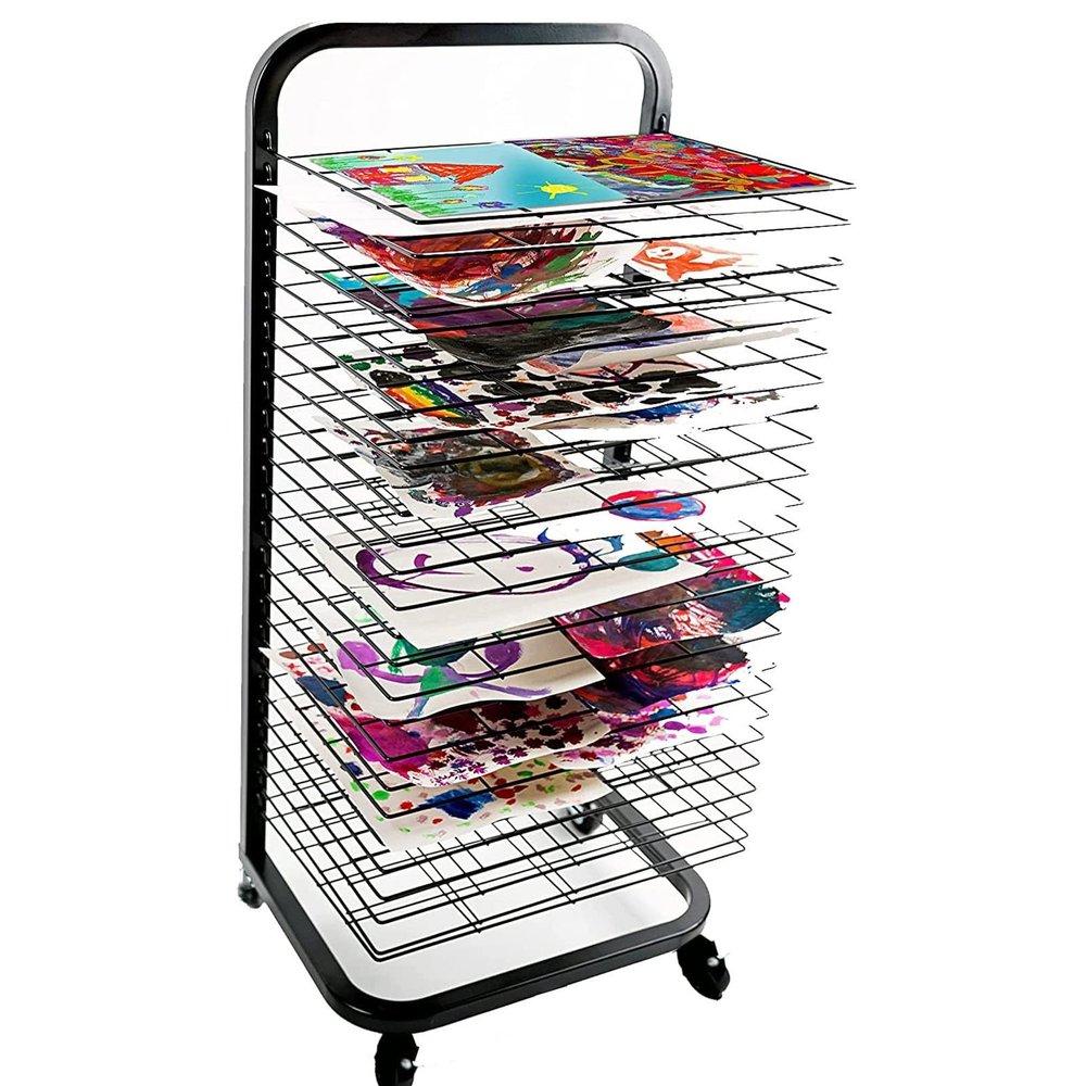Art Drying Rack, Classroom Art Supplies, Mobile Paint Drying Rack - Art Drying Rack for Classroom, Mobile Art Drying Rack For Classrooms, Metal Power Coated Design Artwork Storage Display Rack for Cla