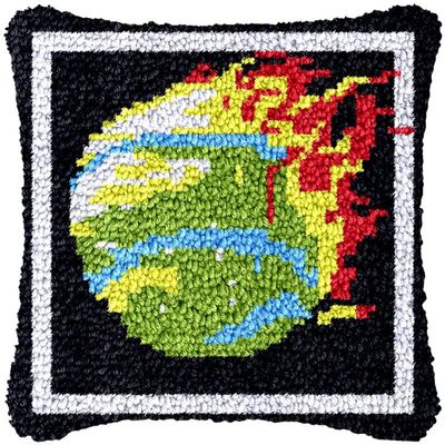 Burning Ball Latch Hook Kits Pillowcase DIY Rug Making Crochet Hook Cushion Making Kits with Preprinted Pattern Canvas Christmas DIY Needlework Crochet Kits Decor 43x43cm