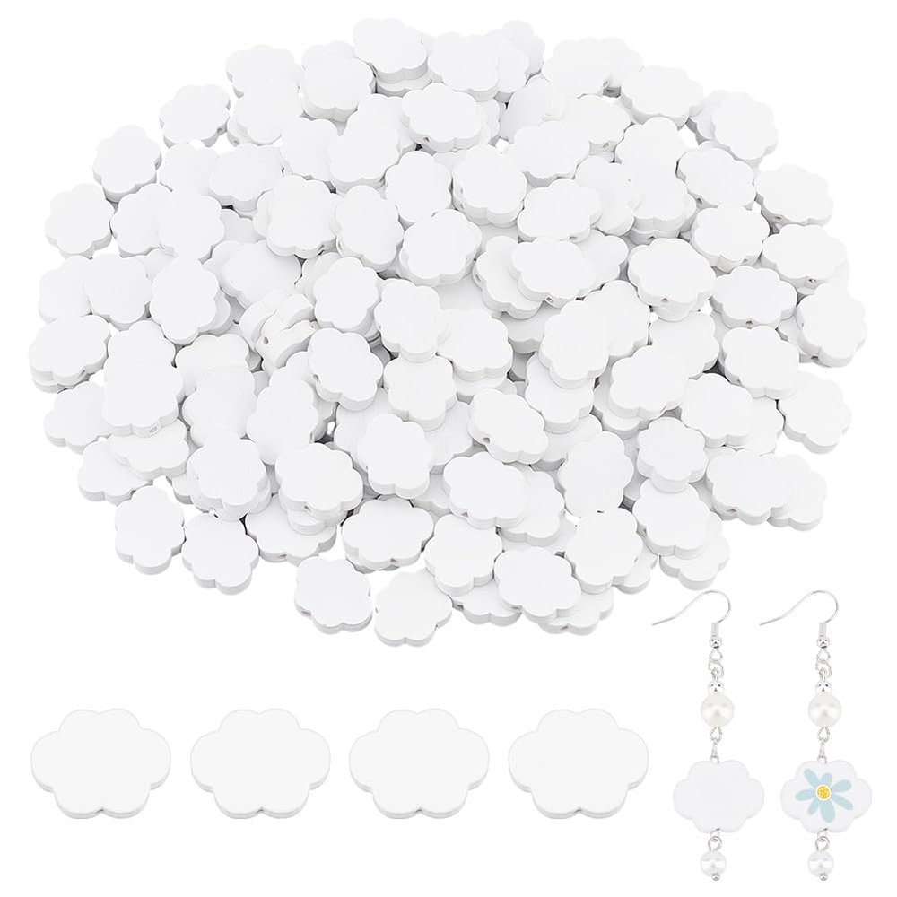 OLYCRAFT 200pcs Wooden Cloud Shaped Beads - 22x17mm White Cloud Cutouts with 1.5mm Hole for Wood Art & DIY Crafts