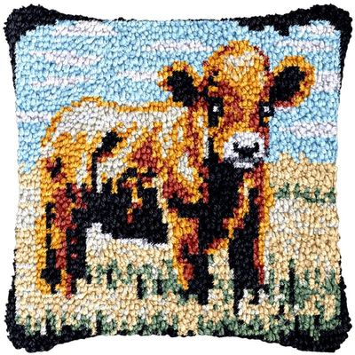 Highland Cow Baby Latch Hook Kits Pillowcase DIY Rug Making Crochet Hook Cushion Making Kits with Preprinted Pattern Canvas Christmas DIY Needlework Crochet Kits Decor 43x43cm(d26)