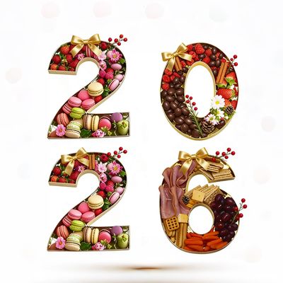 10" 2026 Cardboard Number Fillable Paper Mache Candy Tray Graduation Grade New Year Sweet Container
