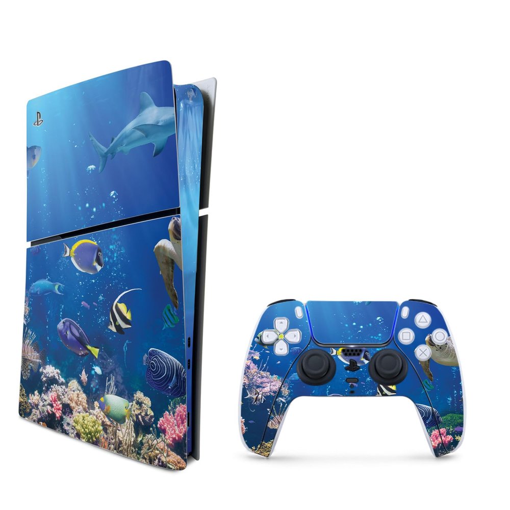 MightySkins Skin Compatible with PlayStation 5 Slim Digital Edition Bundle - Reef Life | Protective, Durable, and Unique Vinyl Decal wrap Cover | Easy to Apply | Made in The USA