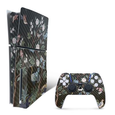 MightySkins Carbon Fiber Skin for PS5 Playstation 5 Slim Disc Edition Bundle - Asian Fabric Protective, Durable Textured Carbon Fiber Finish Easy to Apply Made in The USA
