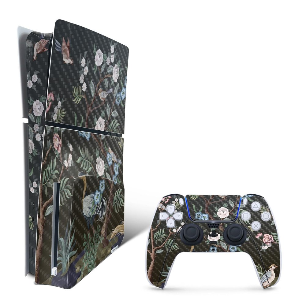 MightySkins Carbon Fiber Skin for PS5 Playstation 5 Slim Disc Edition Bundle - Asian Fabric Protective, Durable Textured Carbon Fiber Finish Easy to Apply Made in The USA