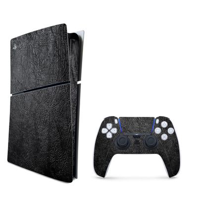 MightySkins Skin Compatible with PlayStation 5 PS5 Slim Digital Edition Bundle - Black Leather | Protective, Durable, and Unique Vinyl Decal wrap Cover | Easy to Apply | Made in The USA