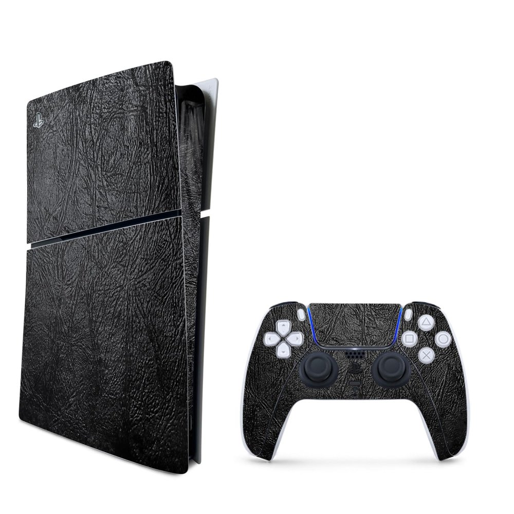 MightySkins Skin Compatible with PlayStation 5 PS5 Slim Digital Edition Bundle - Black Leather | Protective, Durable, and Unique Vinyl Decal wrap Cover | Easy to Apply | Made in The USA