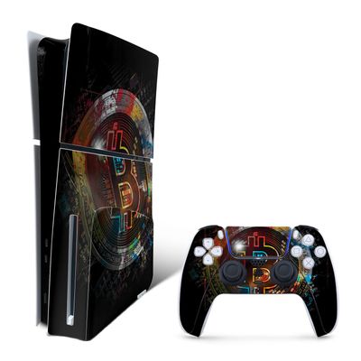 MightySkins Skin Compatible with Playstation 5 Slim Disk Edition Bundle - Crypto | Protective, Durable, and Unique Vinyl Decal wrap Cover | Easy to Apply | Made in The USA
