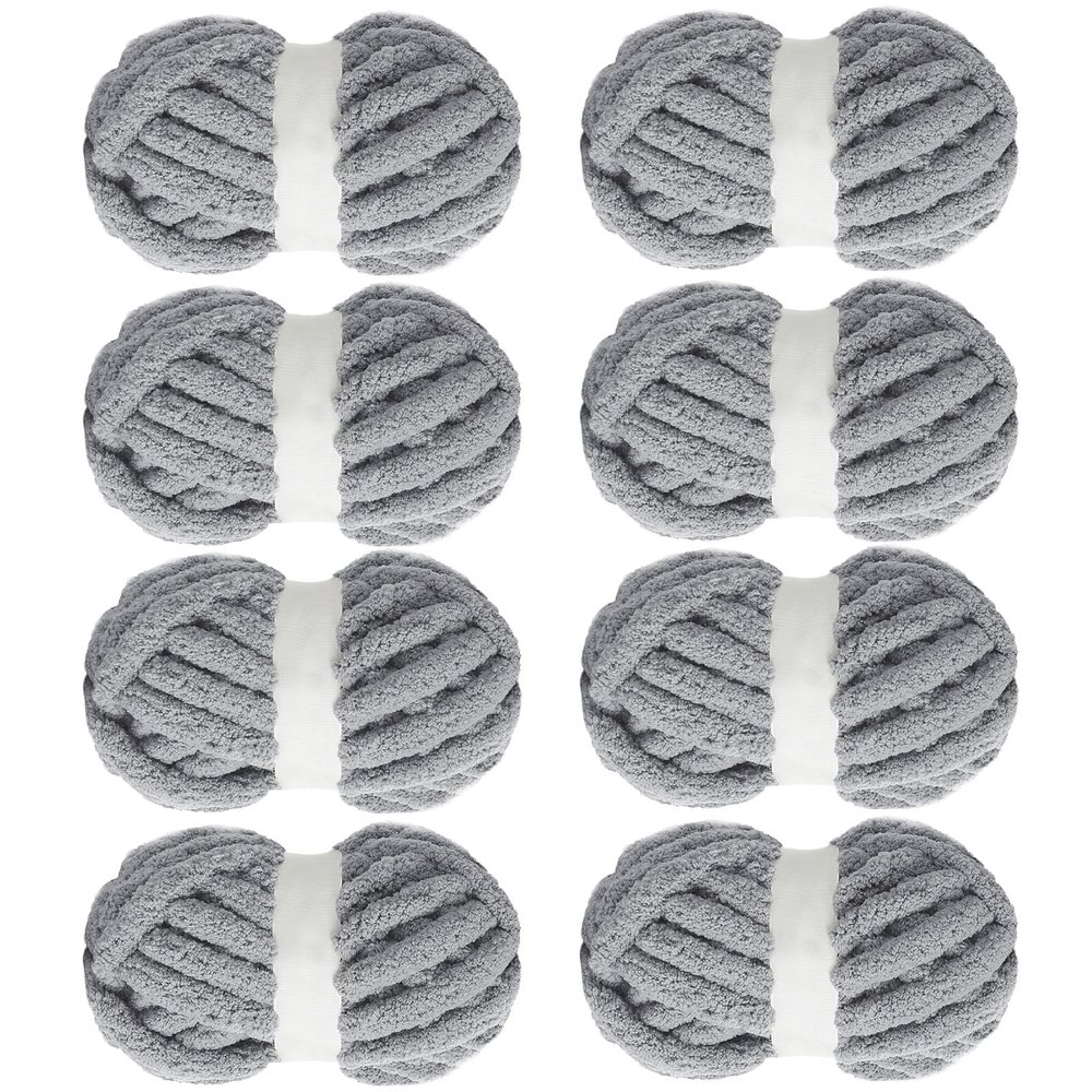 MABOZOO Chunky Yarn for Crocheting 8 Pack,Medium Grey Fluffy Jumbo Chenille Yarn,Soft Plush Yarn Bulky,Giant Thick Fuzzy Yarn for Hand Knitting or Arm Knitting (31.7 yds,8 oz Each Skein)