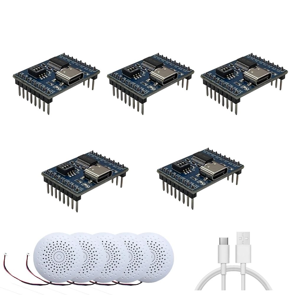 XLW Voice Playback Module,16M Sound Board MP3 Music Player with Speaker,DC3.6-5.2V,USB Downloadable 10 IO Trigger Serial Port Control for Voice Prompts, Broadcast Device Factory, Xmas DIY-5 Pack+Horn