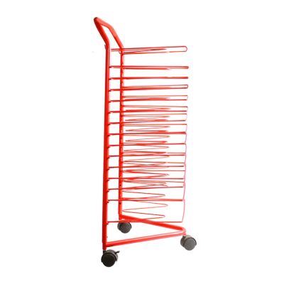 Mobile Art Storage Rack Metal Foldable Easel with Pulley, Floor-Standing Oil Painting Board, Kindergarten Art Studio Studio Equipment (Color : Red)