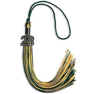 Endea Graduation Mixed Double Color Tassel with Black Bling Charm (Hunter Green/Gold, 2028)
