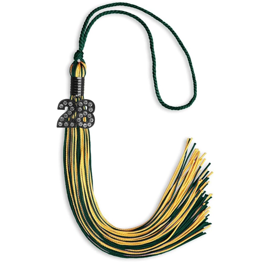 Endea Graduation Mixed Double Color Tassel with Black Bling Charm (Hunter Green/Gold, 2028)