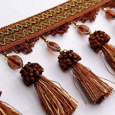 Fringe Trim Tassel,Curtain Lace, 1 Meter Pom Pom Fringe Trim for Sewing Curtain Beads Ball Tassel Sewing Ribbon Trimming DIY Home Decor Accessories (Color : 8) (Color : 2)