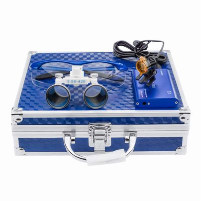 Tankredrug 3.5X420Mm Working Distance Magnifier with3W LED Headlight,Optical Glass Portable Head Binocular Blue Aluminum Box