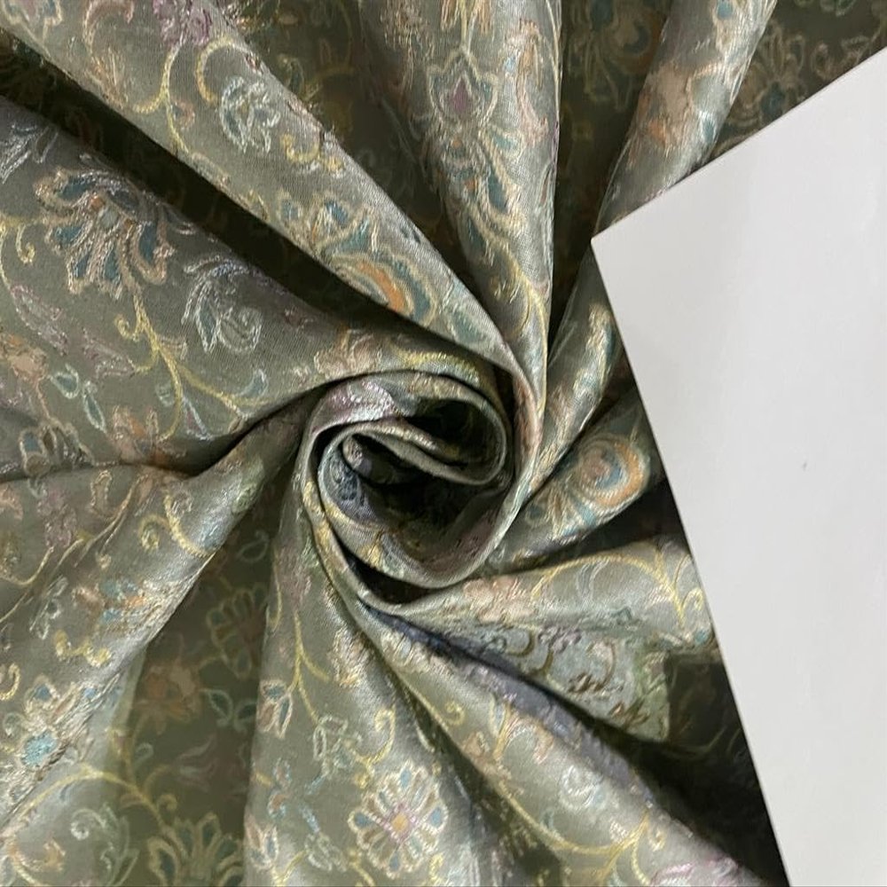 Silk Brocade Fabric Pastel Shades of Blue/Pink/Yellow/Peach with Embroidery Too 44" Wide BRO902[2]