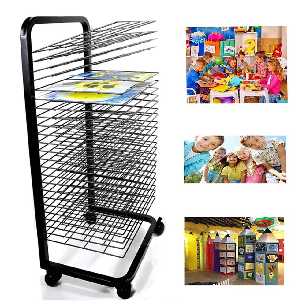 Art Drying Rack for Art Studios & Classrooms, 4 Sizes Mobile Art Drying Rack, Toddlers Rolling Art Cart & Metal Organizer, Multi-Purpose Kids Art Station/Easel, for Classroom/Homeschool/Playroom Use (