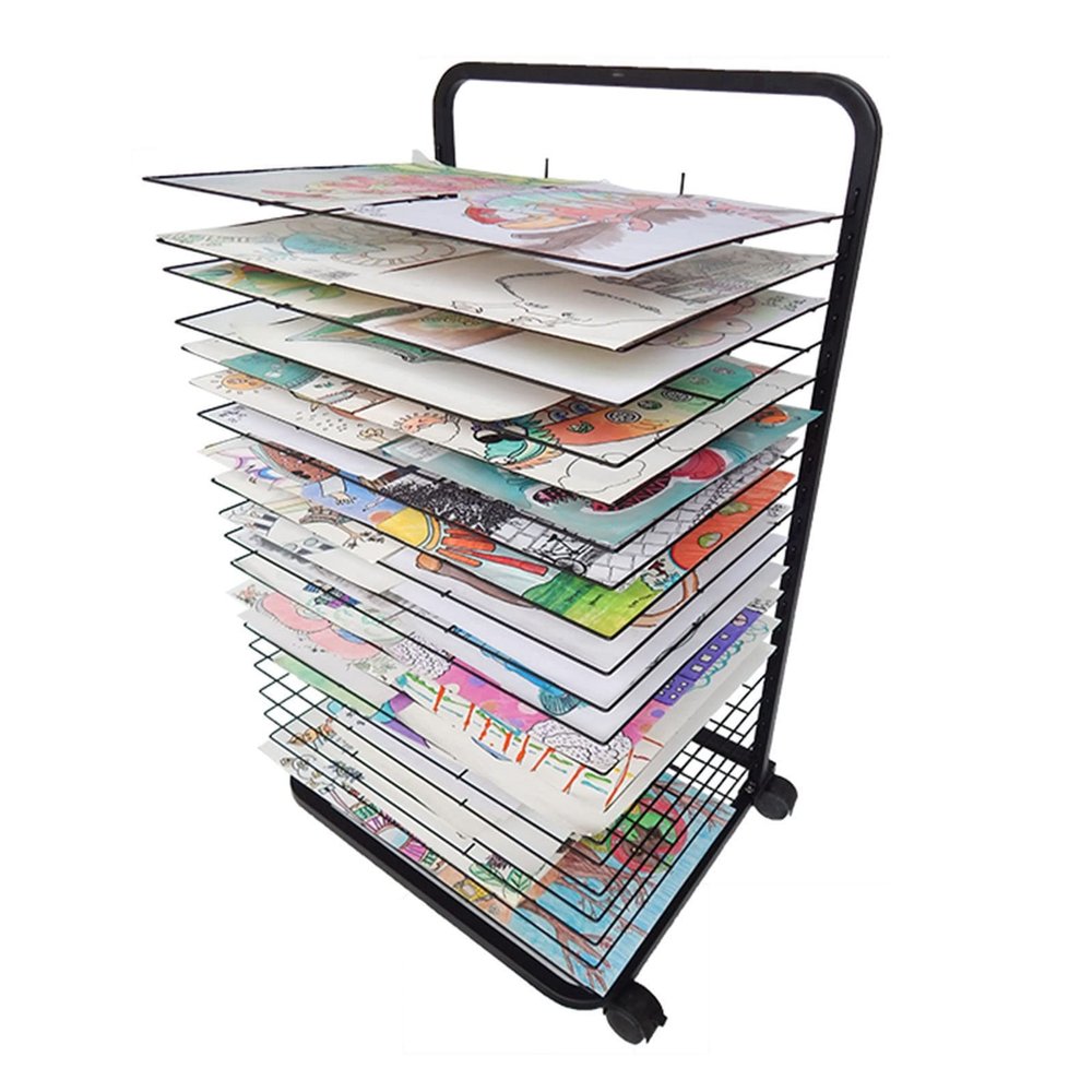 Art Drying Rack for Art Studios & Classrooms, Drying Rack, Mobile Art Drying Rack with Wire Shelves for Works of Art, Black Powder Coated Finish, Ideal for Schools and Art Clubs, Easy Moving with Roll