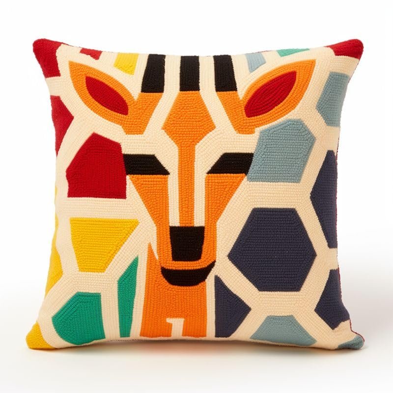 Giraffe Latch Hook Kits Pillow DIY Rug Crochet Hook Cushion Making Kits Printed Color Pattern Canvas Pillowcase Hooking Kits Pillow Cover Starter DIY Crochet Kits 43x43cm(P12)