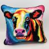 Color Dairy Cow Latch Hook Kits Pillow DIY Rug Crochet Hook Cushion Making Kits Printed Color Pattern Canvas Pillowcase Hooking Kits Pillow Cover Starter DIY Crochet Kits 43x43cm(P49) view 1