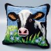 Grass & Dairy Cow Latch Hook Kits Pillow DIY Rug Crochet Hook Cushion Making Kits Printed Color Pattern Canvas Pillowcase Hooking Kits Pillow Cover Starter DIY Crochet Kits 43x43cm(P192) view 1