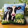 Dairy Cow Latch Hook Kits Pillow DIY Rug Crochet Hook Cushion Making Kits Printed Color Pattern Canvas Pillowcase Hooking Kits Pillow Cover Starter DIY Crochet Kits 43x43cm(P83) view 1