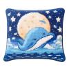 Cartoon Blue Dolphin Latch Hook Kits Pillow DIY Rug Crochet Hook Cushion Making Kits Printed Color Pattern Canvas Pillowcase Hooking Kits Pillow Cover Starter DIY Crochet Kits 43x43cm(P188) view 1