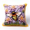 Bee Purple Latch Hook Kits Pillow DIY Rug Crochet Hook Cushion Making Kits Printed Color Pattern Canvas Pillowcase Hooking Kits Pillow Cover Starter DIY Crochet Kits 43x43cm(P182) view 1