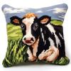 Flower Dairy Cattle Latch Hook Kits Pillow DIY Rug Crochet Hook Cushion Making Kits Printed Color Pattern Canvas Pillowcase Hooking Kits Pillow Cover Starter DIY Crochet Kits 43x43cm(P48) view 1
