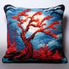 Moon Night Red Blossom Tree Latch Hook Kits Pillow DIY Rug Crochet Hook Cushion Making Kits Printed Color Pattern Canvas Pillowcase Hooking Kits Starter DIY Crochet Kits 43x43cm(P199) view 1