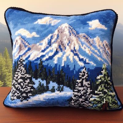Snowman Mountains Latch Hook Kits Pillow DIY Rug Crochet Hook Cushion Making Kits Printed Color Pattern Canvas Pillowcase Hooking Kits Pillow Cover Starter DIY Crochet Kits 43x43cm(P07)