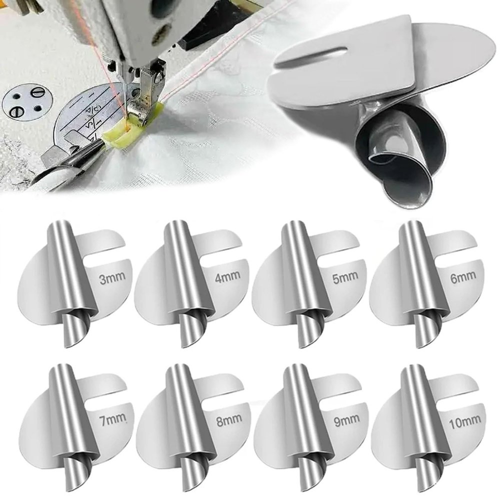 Rusopobe 8PCS Sewing Rolled Hemmer Foot Kit, Curling Pull Tube Spiral Crimpers Universal Sewing Machine Presser Foot for Home Industrial (3mm-10mm)