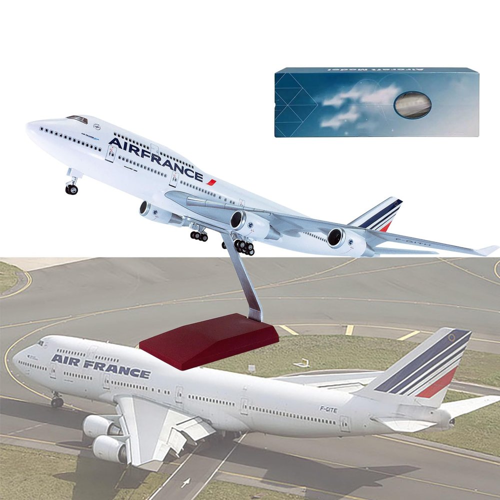 AZIZAT 18.5" 1:130-Scale Model Jet Model Airplane Air France B747-400 with Wheels Collectibles Die-Cast Model Plane Resin for Collection Gift