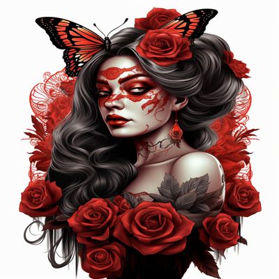 DIY Stamped Cross Stitch Kits for Beginners Round Black and Red Sugar Skull Girl Red Rose Butterfly11CT Needlepoint Embroidery Counted Cross Stitch Kits Art Craft Wall Decoration 30x40cm(1)