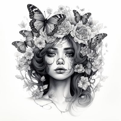 DIY Stamped Cross Stitch Kits for Beginners Black and White Woman with Flower and Butterfly 11CT Needlepoint Embroidery Counted Cross Stitch Kits Art Craft Wall Decoration 50x50cm(8)
