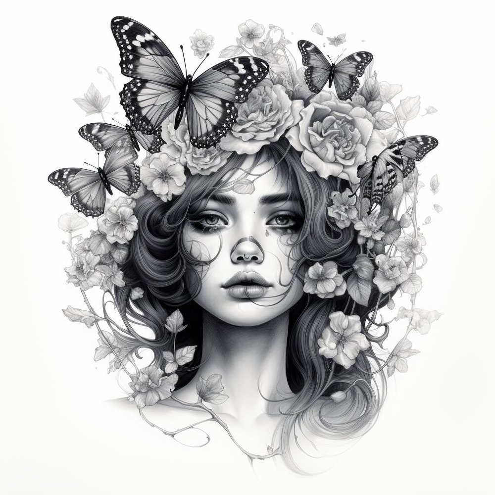 DIY Stamped Cross Stitch Kits for Beginners Black and White Woman with Flower and Butterfly 11CT Needlepoint Embroidery Counted Cross Stitch Kits Art Craft Wall Decoration 50x50cm(8)