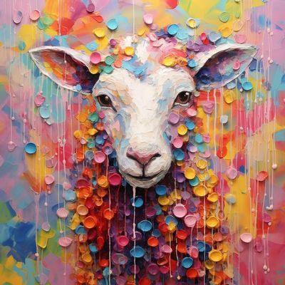 DIY Stamped Cross Stitch Kits Colorful Textured Sheep for Beginners Easy 11CT Needlepoint Embroidery Counted Cross Stitch Kits Art Craft Wall Decoration 40x40cm(2)