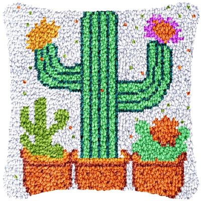 Latch Hook Kits Pillow Cover for Beginner Green Cactus Color Printed Canvas Yarn Crocheting Carpet Cushion Embroidery Hook and Latch Pillowcase Sofa Decoration 43x43cm 4